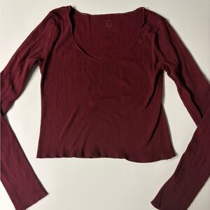 Brandy Melville Burgundy Long Sleeve Crop Top